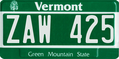 VT license plate ZAW425
