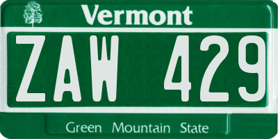 VT license plate ZAW429