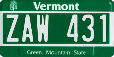 VT license plate ZAW431