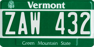 VT license plate ZAW432