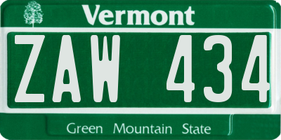 VT license plate ZAW434