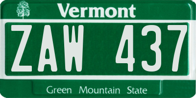 VT license plate ZAW437