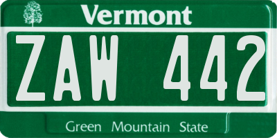 VT license plate ZAW442