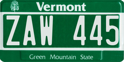 VT license plate ZAW445