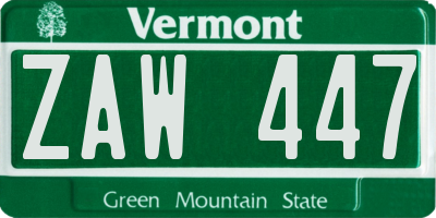 VT license plate ZAW447