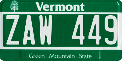 VT license plate ZAW449