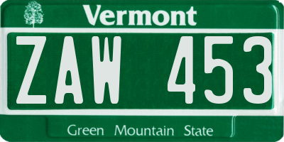 VT license plate ZAW453