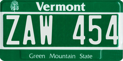 VT license plate ZAW454