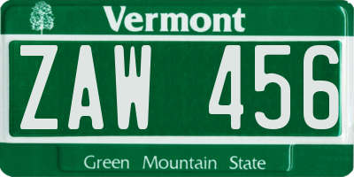 VT license plate ZAW456