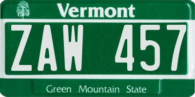 VT license plate ZAW457