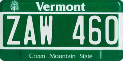VT license plate ZAW460