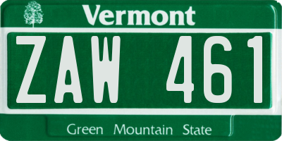 VT license plate ZAW461