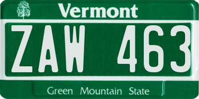 VT license plate ZAW463