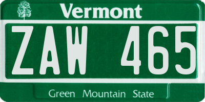 VT license plate ZAW465