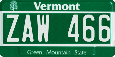 VT license plate ZAW466