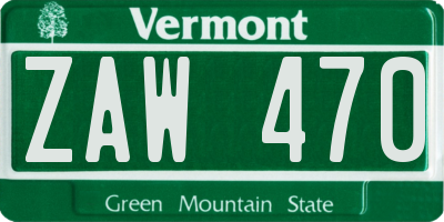 VT license plate ZAW470