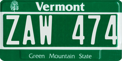VT license plate ZAW474