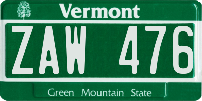 VT license plate ZAW476