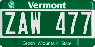 VT license plate ZAW477
