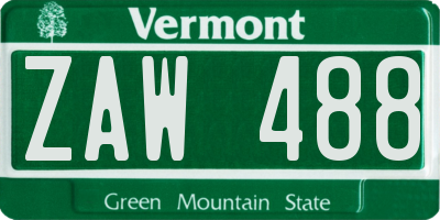 VT license plate ZAW488