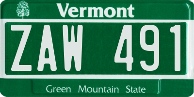 VT license plate ZAW491