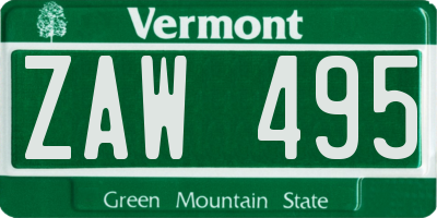 VT license plate ZAW495