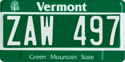 VT license plate ZAW497
