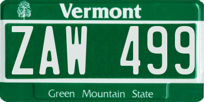 VT license plate ZAW499