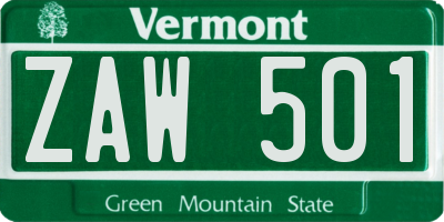 VT license plate ZAW501