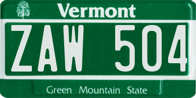 VT license plate ZAW504