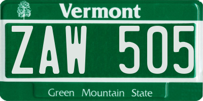 VT license plate ZAW505