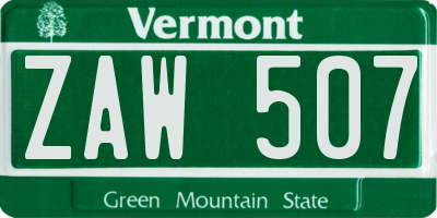 VT license plate ZAW507
