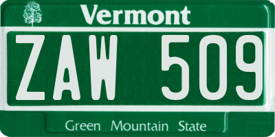 VT license plate ZAW509