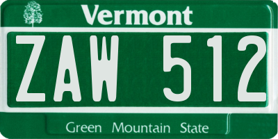 VT license plate ZAW512
