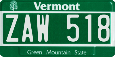 VT license plate ZAW518