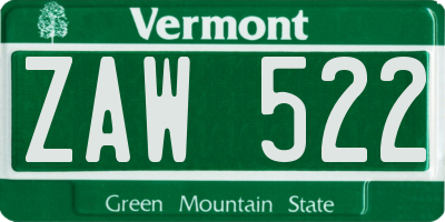 VT license plate ZAW522