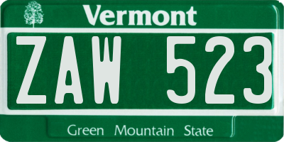 VT license plate ZAW523
