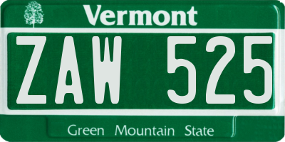 VT license plate ZAW525