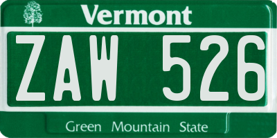 VT license plate ZAW526