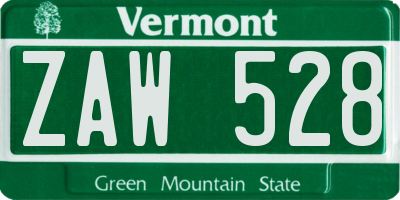 VT license plate ZAW528