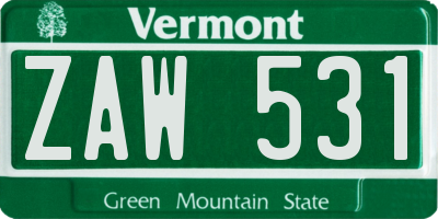 VT license plate ZAW531