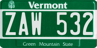 VT license plate ZAW532