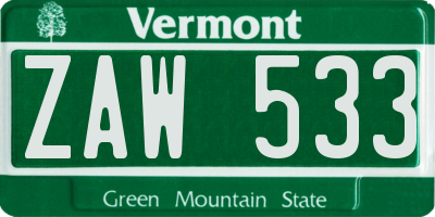 VT license plate ZAW533