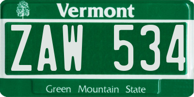 VT license plate ZAW534