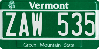 VT license plate ZAW535