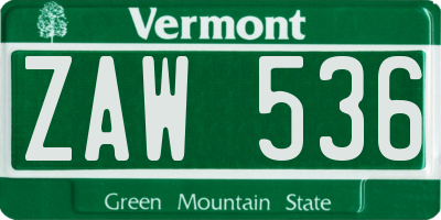 VT license plate ZAW536