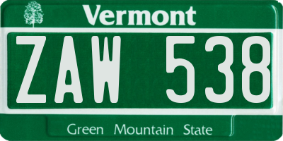 VT license plate ZAW538