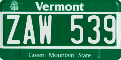 VT license plate ZAW539