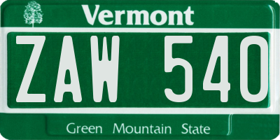 VT license plate ZAW540