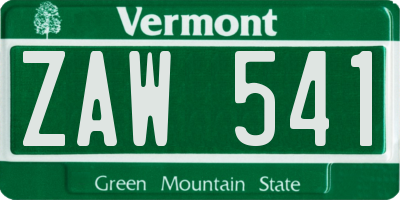 VT license plate ZAW541